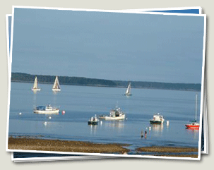 Oceanfront view with lobster boats and sailboats